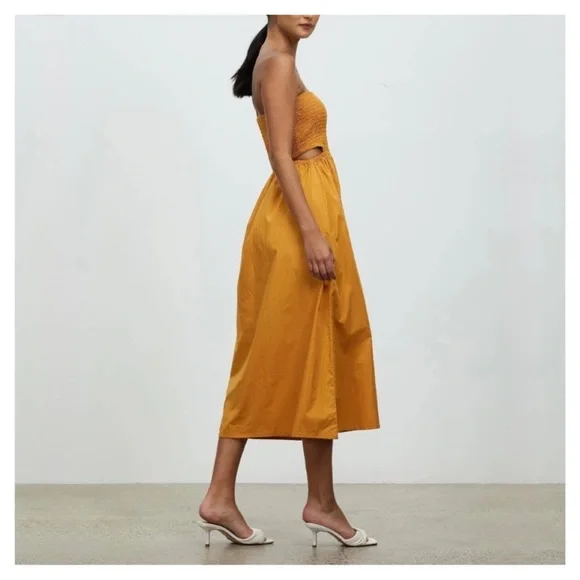 FAITHFULL THE BRAND • Deva Midi Dress In Plain Orange • XS - Picture 3 of 10